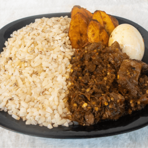 Ofada Rice + Sauce + Egg + Plantain